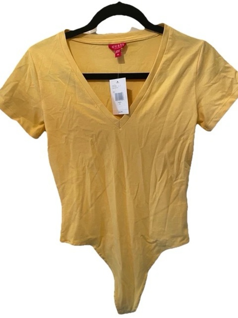 Guess Yellow V-Neck Short Sleeve Bodysuit Top